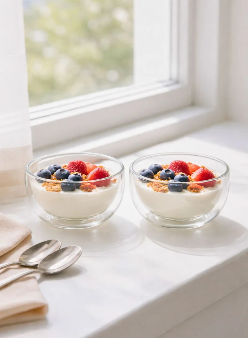 1Chase 200 ML Double Wall Dip Bowls Set of 2, 200ML Borosilicate Glass Serving Bowls, Heat Resistant Insulated Bowls for Sauce, Snacks, Dessert, Condiments  | Best Price UAE